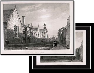 Item #010658 Etching by J. Le Keuz- Cambridge, England; c1840 - Pembroke College from the street