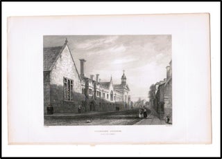 Etching by J. Le Keuz- Cambridge, England; c1840 - Pembroke College from the street