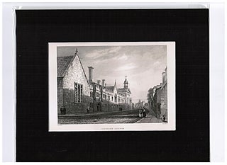 Etching by J. Le Keuz- Cambridge, England; c1840 - Pembroke College from the street