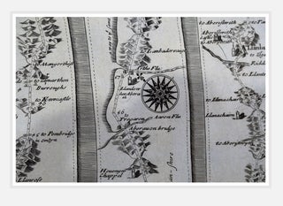 17th Century Copper-engraved Strip-style Map. The Road from St Davids com Pembroke to Holywell com Flint