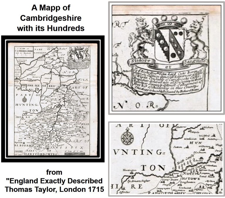 Item #011228 A Mapp of Cambridgeshire with its Hundreds from "England Exactly Described" published by Thomas Taylor, London 1715. Thomas Taylor.