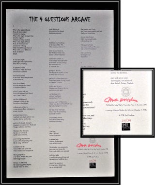 Item #011693 The 4 Questions Arcane [SIGNED broadside; Limited edition of 34 copies; this being...