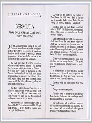 Bermuda Tour Folder December 1928 & February 1929 Elliott Tours, Talladega, Alabama.