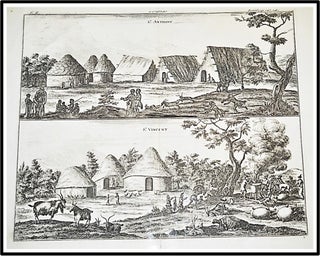 Item #012412 Copperplate 18th Century Engraving Two views of villages on the Islands of St...