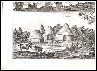 Copperplate 18th Century Engraving Two views of villages on the Islands of St Anthony and St Vincent, East-Indies, populated by the Portuguese and their slaves.