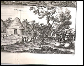 Copperplate 18th Century Engraving Two views of villages on the Islands of St Anthony and St Vincent, East-Indies, populated by the Portuguese and their slaves.