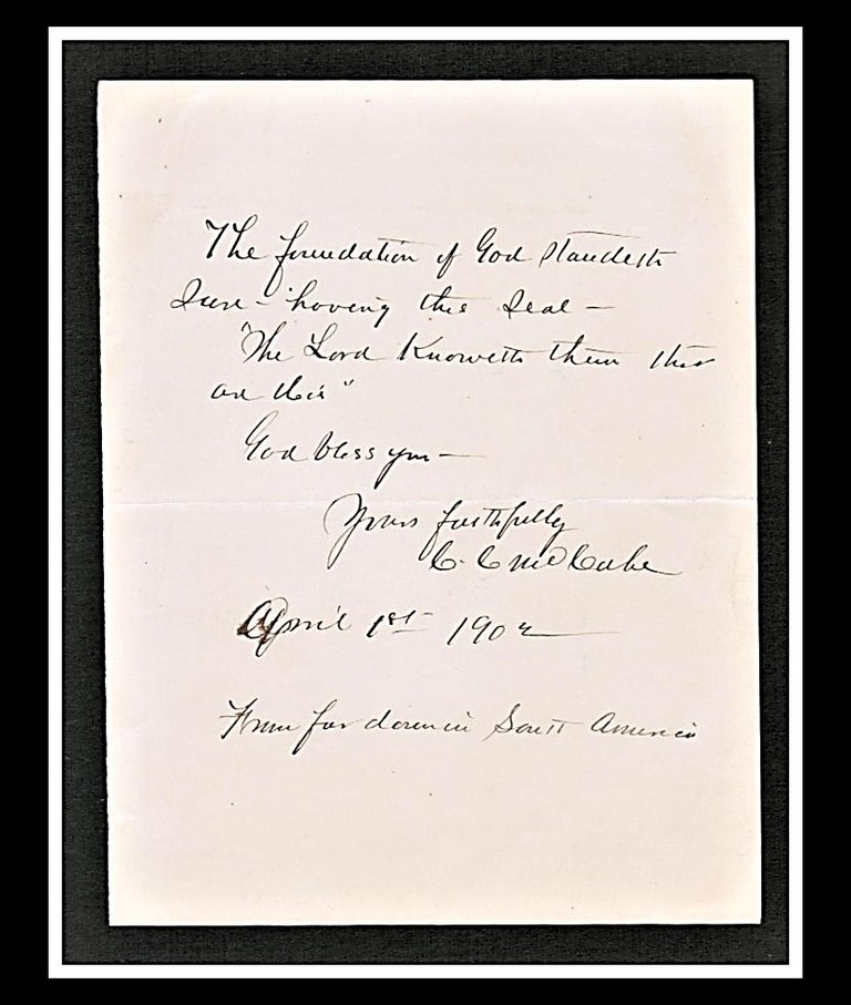 Item #012471 Charles Caldwell McCabe Original Hand-Signed Autograph and Quotation. 1902. Charles Caldwell McCabe.
