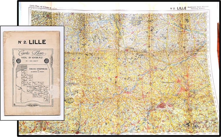 Item #013433 Bird's Eye Map c1915 France Region of Hazebrouck. Carte-Plan vol d'oiseau No 2 Lille. Tableau D'Assemblage de 22 cartes du Front. Sidney Hebert, Paris.