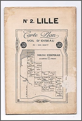 Bird's Eye Map c1915 France Region of Hazebrouck. Carte-Plan vol d'oiseau No 2 Lille. Tableau D'Assemblage de 22 cartes du Front