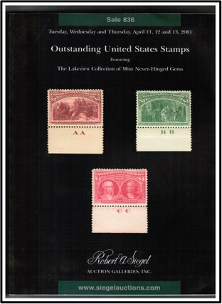 Philately] Lakeview Collection of Mint Never-Hinged Gems 2001 Siegel Auction Catalog. Robert A. Siegel Auction Galleries.