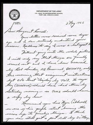 Handwritten letter on US Army Letterhead Detailing and Apologizing for a 'Red-Tape" Snafu with hand-addressed envelope.
