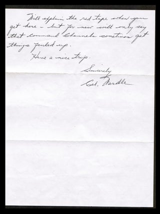 Handwritten letter on US Army Letterhead Detailing and Apologizing for a 'Red-Tape" Snafu with hand-addressed envelope.