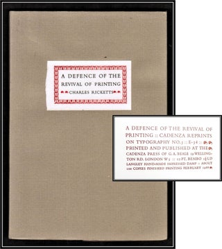 Item #014351 [Vale Press] A Defence of the Revival of Printing. Charles Ricketts