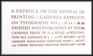 [Vale Press] A Defence of the Revival of Printing