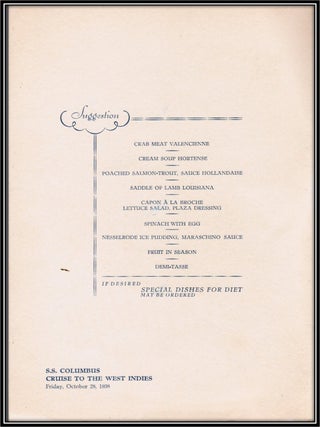 Cruise Menu - S.S. Columbus Cruise to the West Indies. Friday, October, 28, 1938