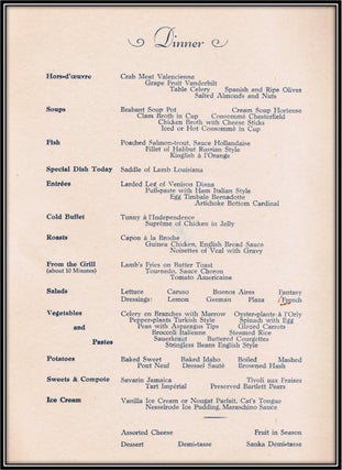 Cruise Menu - S.S. Columbus Cruise to the West Indies. Friday, October, 28, 1938