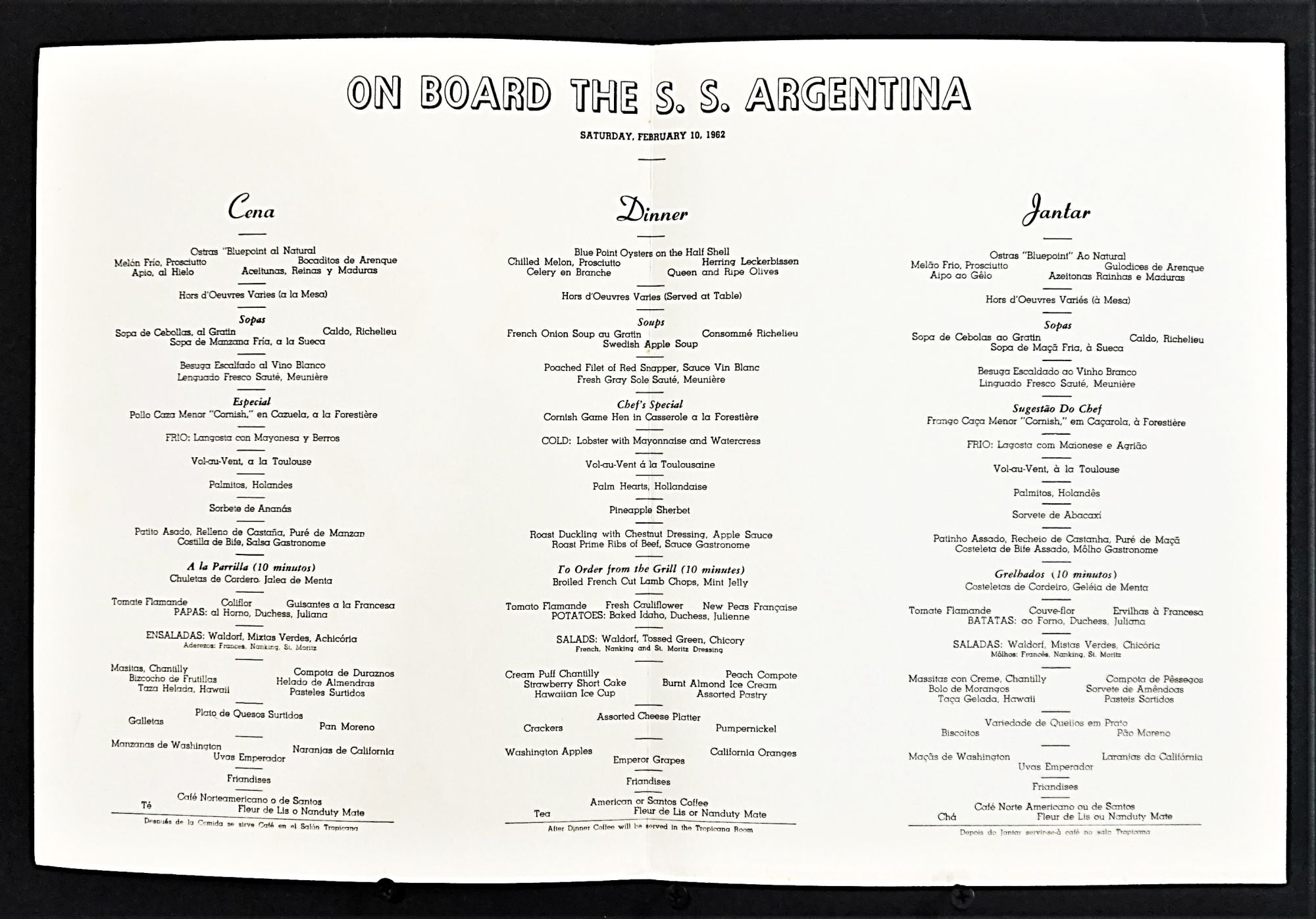Bahia Brasil 'Food Vendor' by Ada Peacock. Cruise Menu - S. S. Argentina.  Saturday, February 10, 1962 by Moore-McCormack Lines on Blind Horse Books