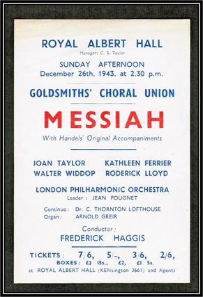 Item #014444 Flyer Royal Albert Hall December 26, 1943 Goldsmith's Choral Union Messiah