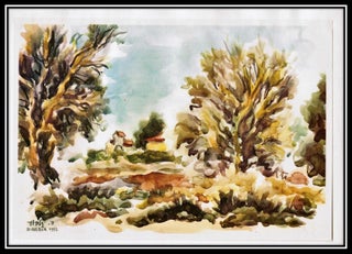 Item #014457 "A Corner in the Sharon" Watercolor Israel Landscape Artist: David Gilboa 1953