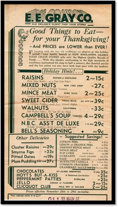 Item #015118 Good Things to Eat for Your Thanksgiving, E. E. Gray Co. Grocery Handbill. E. E....