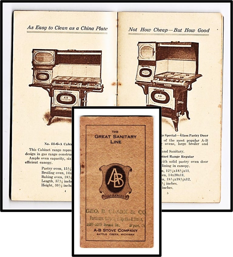 Item #15351 The Great Sanitary Line AB Gas Range [Manufacturers' Catalog] [Recipes]. A-B Stove Company.