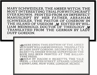 [Vale Press, Charles Ricketts] The Amber Witch, The most interesting trial for witchcraft ever known. …..