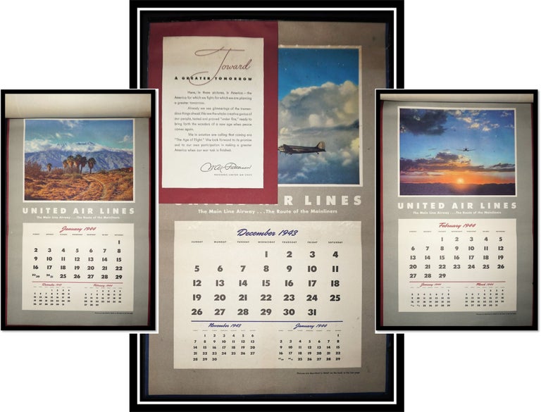 Item #15430 1944-45 UNITED AIRLINES Wall Calendar. US scenes from Coast to Coast.