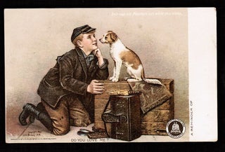 Item #15890 Victorian Trade Card BELL-CAP-SIC Plasters Pain Remedy School-boy & Puppy