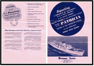 Advertisement for Cruises on the S.S. Patricia Queen of the Swedish Lloyd Line for the 1954-1955 Winter Season