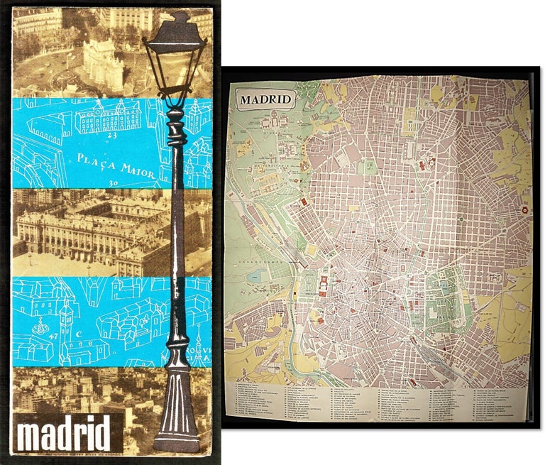 Item #16403 Full Color Street Map of Madrid, Spain c1954 with Additional Maps of Metro, Bus, Trolly, and Tram Routes