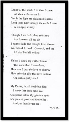 'Light of the World' by W. C. D. Religious [Christian] Poem. Matted. 1871