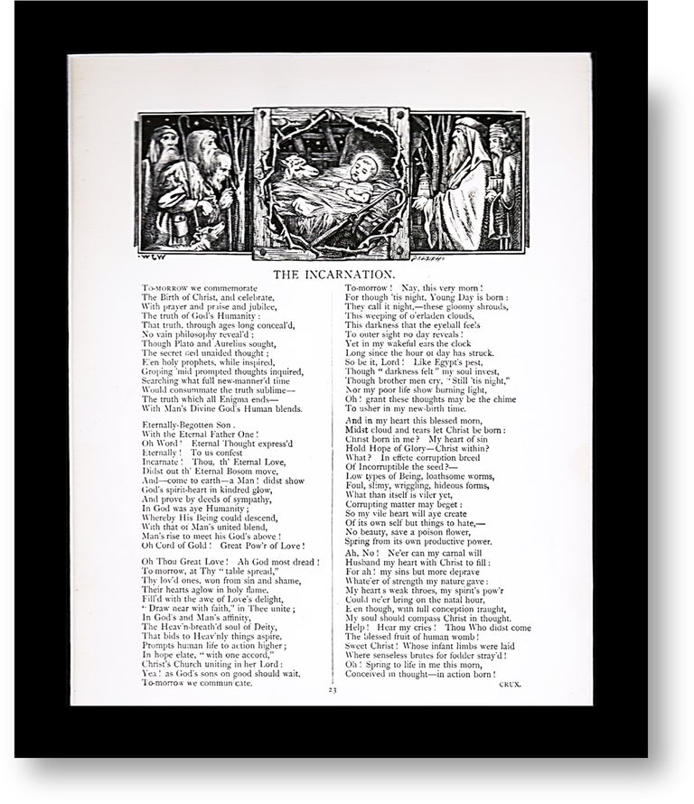 Item #16433 "The Incarnation" Religious [Christian] Poem. Matted Engraving. 1871 [Christmas]