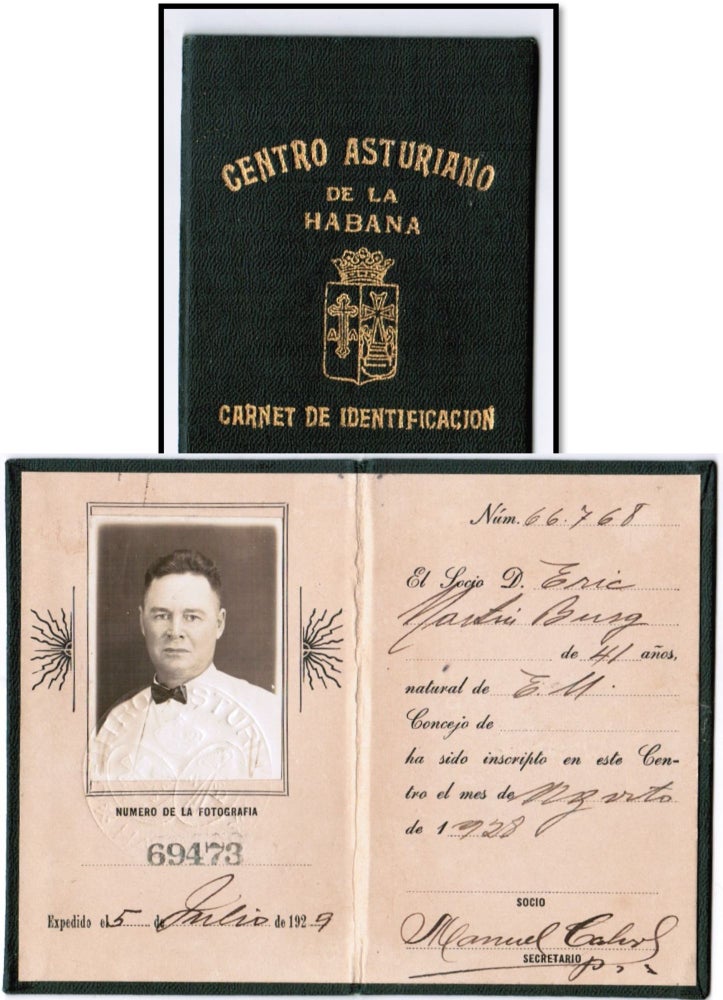 Item #16515 Centro Asturiano De La Havana [Havana Identification card] Carnet de identificacion Cuba 1928