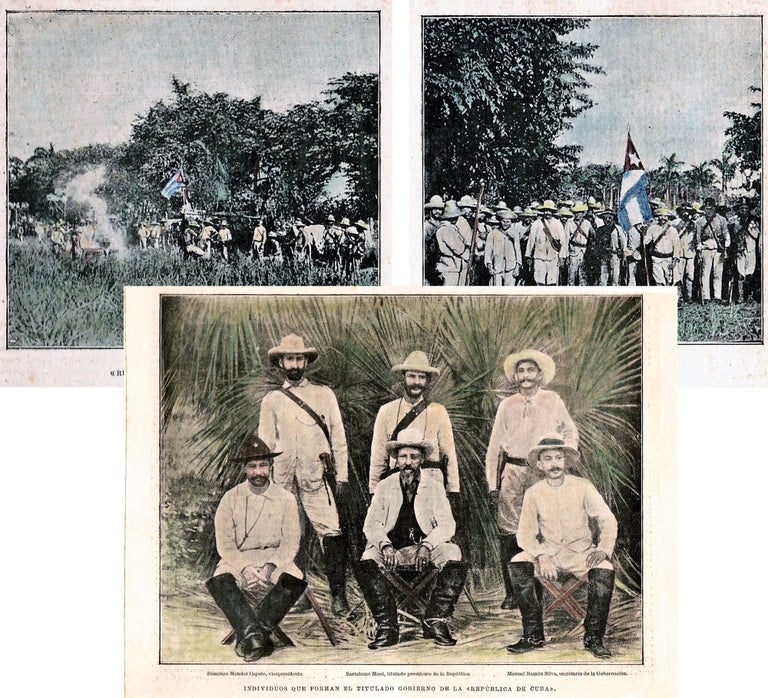 Item #16524 Newspaper Page Showing Three Colorized Photos of the Cuban War of Independence (1895-1898).