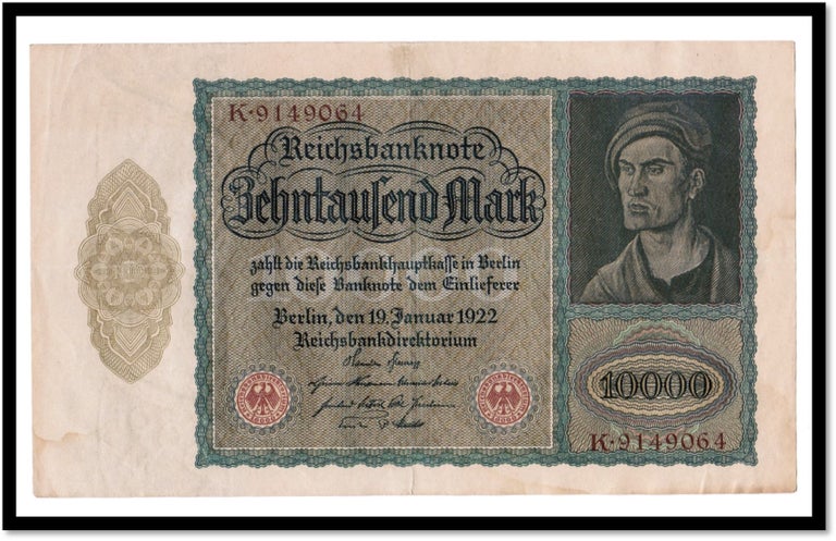 Item #16721 Genuine Historical 1922 Weimar Germany 10000 Reichsbanknote ‘Vampire Bill’. Weimar Germany.