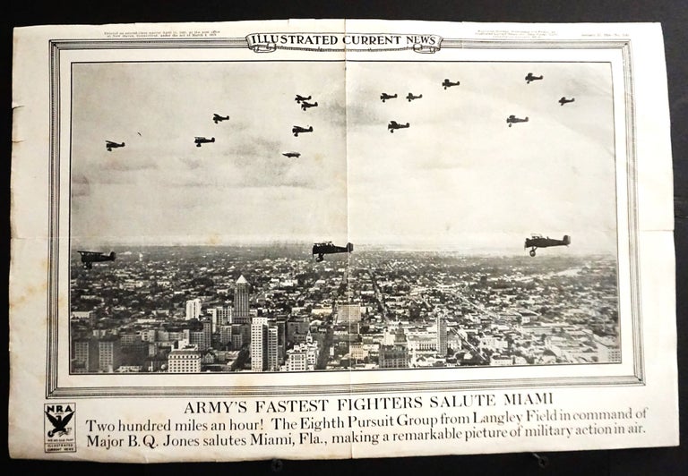 Item #16880 [Aviation] 1934 Miami Skyline with a Salute from the Army's Fastest Fighters [Illustrated Current News - January 31, 1934]
