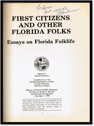 First Citizens and Other Florida Folks, Essays on Florida Folklife, Folklife