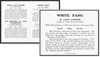 Item #16988 Macmillan Publishing Advertising Flyer for White Fang by Jack London from 1906 +7...