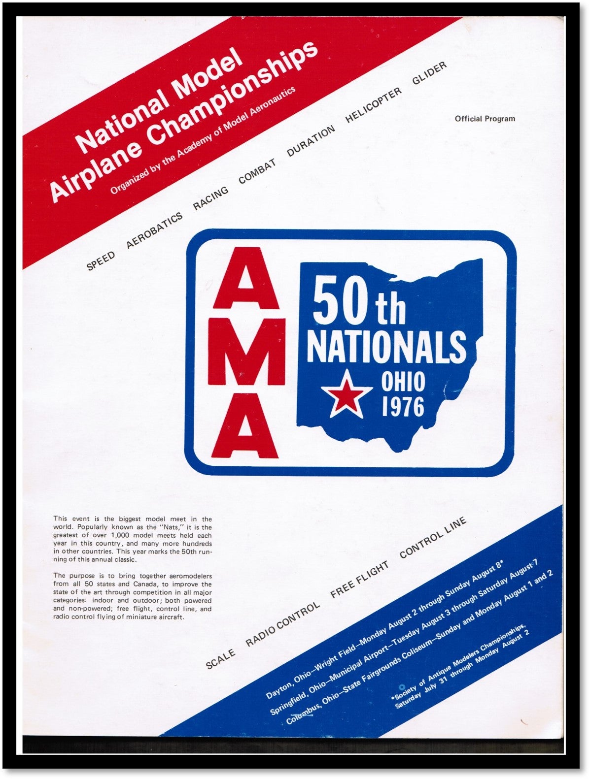 AMA 50th Nationals Ohio 1976. National Airplane Championships - Program