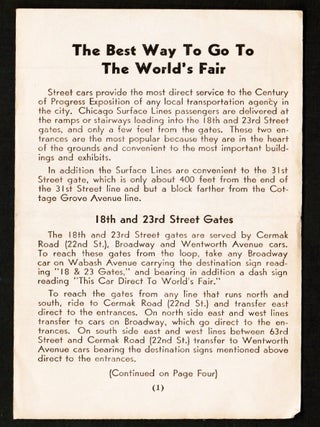 Century of Progress Exposition Street Car Service Map ‘The Best Way to Go to The World’s Fair’.