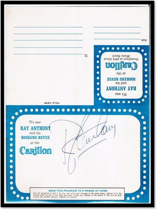 Ray Anthony and His Bookend Revue. SIGNED Brochure from the Carillon Hotel, Miami Beach. c1965