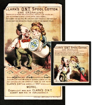 Item #17774 Clark's O.N.T. Spool Cotton Mechanical Trade Card c1880 [German Text]. Donaldson...