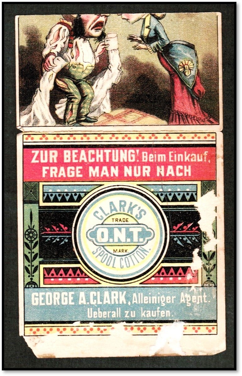 Clark's O.N.T. Spool Cotton Mechanical Trade Card c1880 German