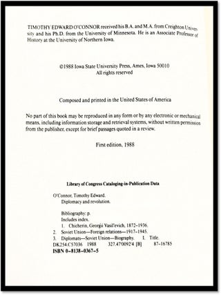 Diplomacy and Revolution: G.V. Chicherin and Soviet Foreign Affairs, 1918-1930