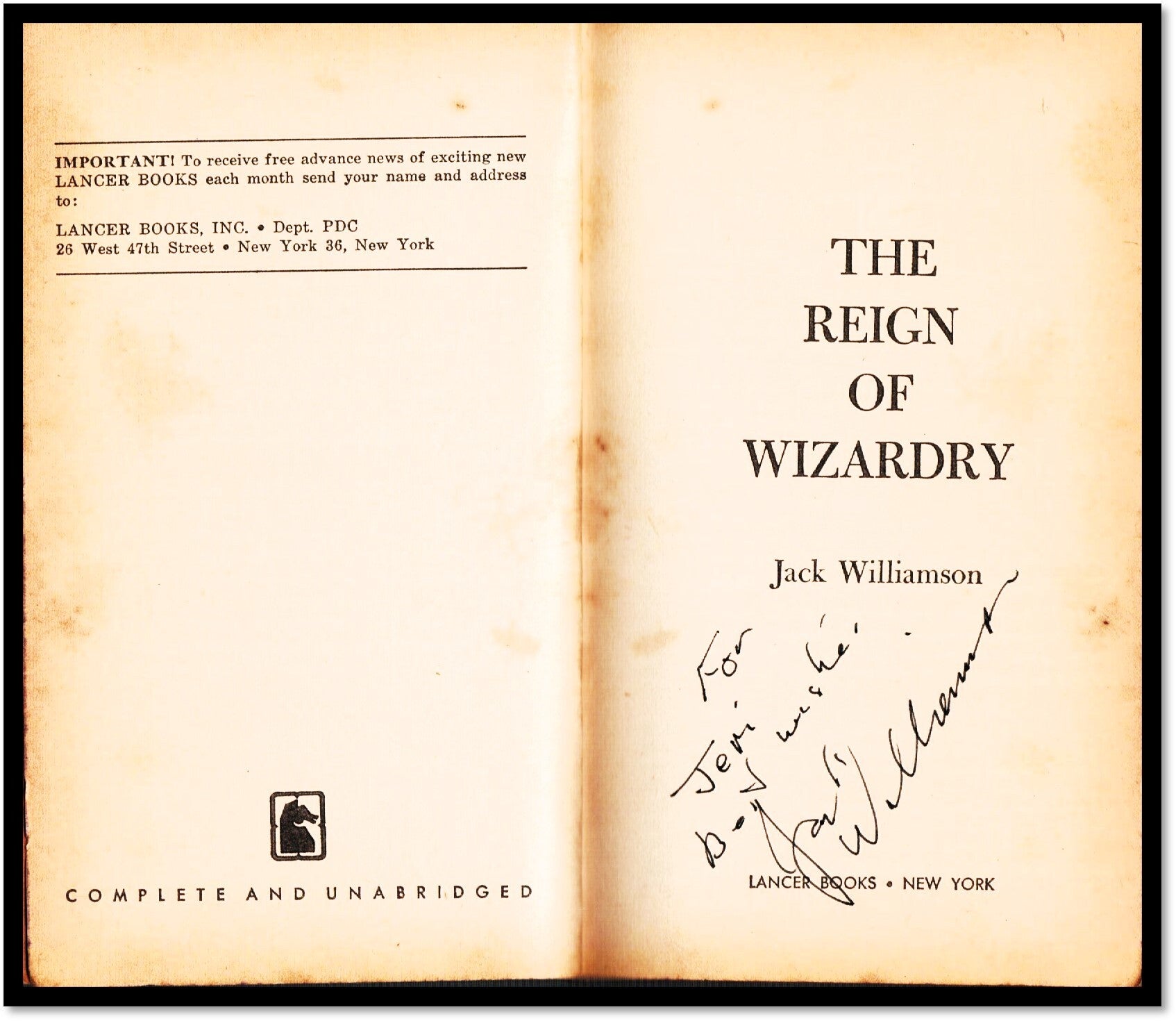Wizardry 公式文書 The Reign of Wizardry | Jack Williamson | First Printing, Thus