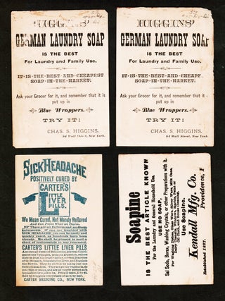 Four Victorian Trade Cards: Carter's Liver Pills; Soapine; Higgin's German Laundry Soap (2)