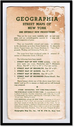 Geographia Street Map of New York Manhattan & SW Bronx. c1940