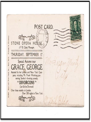 RPPC Postcard c1908 American Stage Actress Grace George – Advert for Performance of ‘Divorcons’ at the Stone Opera House.