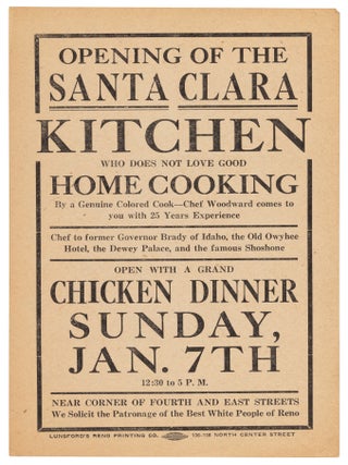 Item #20233 1917 Black Americana - Opening of the Santa Clara Kitchen - Reno, NV - Chef Woodward...