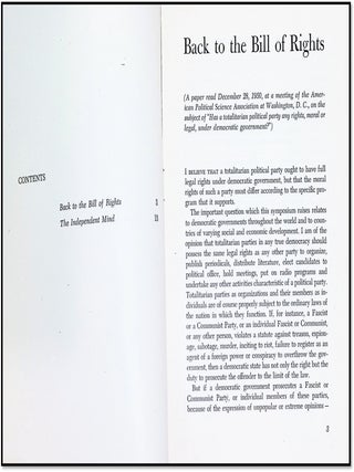 Back to the Bill of Rights & The Independent Mind. [Basic Pamphlets on Civil Liberty]